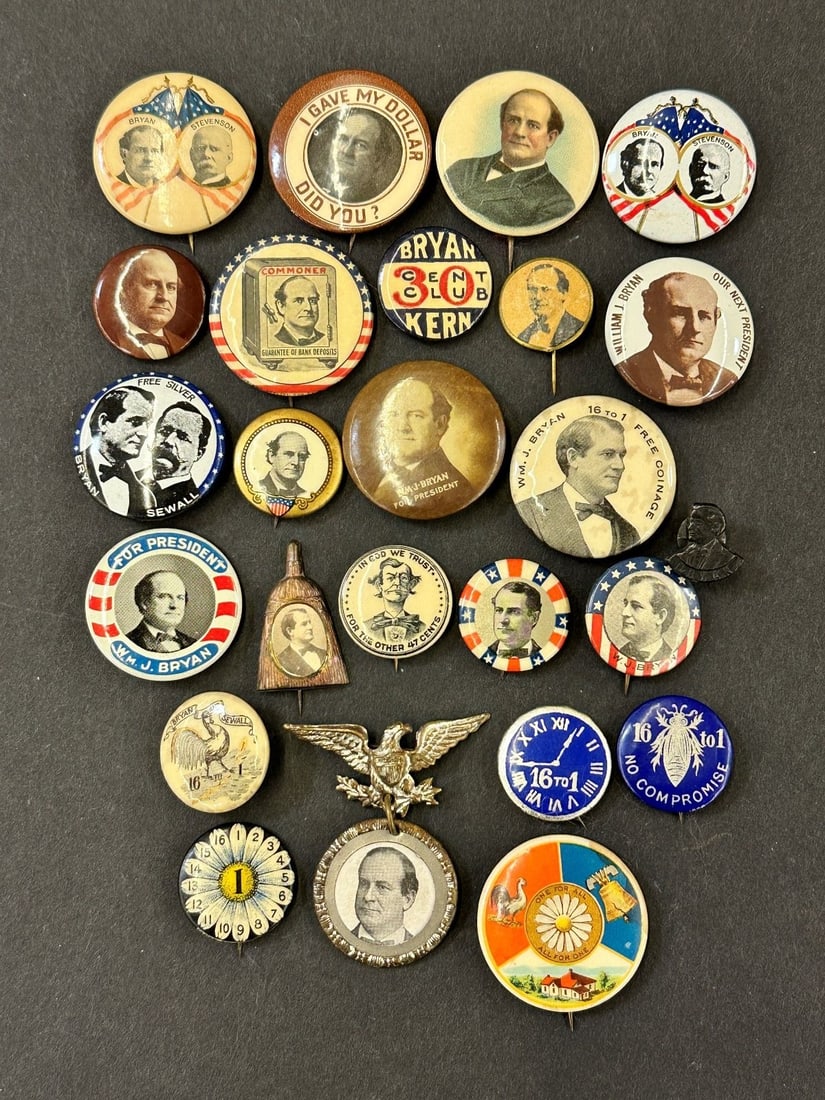 (25) William Jennings Bryan Celluloid, Metal Political Pinbacks Rare Pieces (1 of 7)