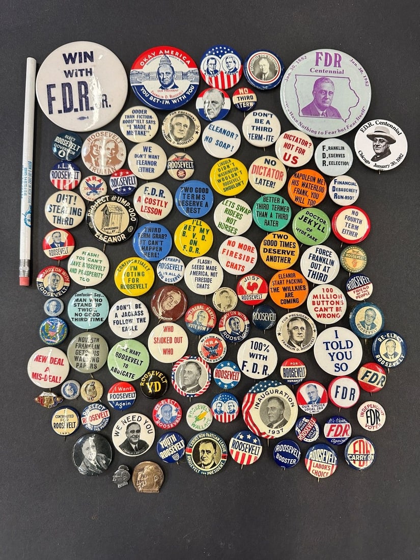 (97) Franklin Delano Roosevelt Campaign Political Buttons (1 of 10)