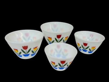 (4) Anchor Hocking Fire King Tulip Mixing Bowls