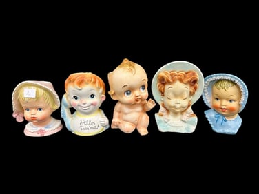 (5) Porcelain Head Vases: Inarco, Napco, and Others