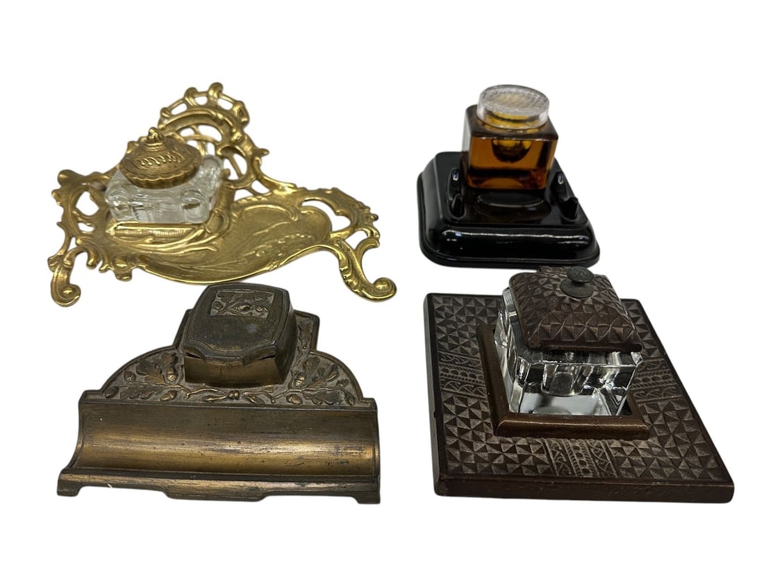 (4) Inkwells, Arts & Crafts, Virginia Metalcrafters: (4) Inkwells, Arts & Crafts, Virginia Metalcrafters: