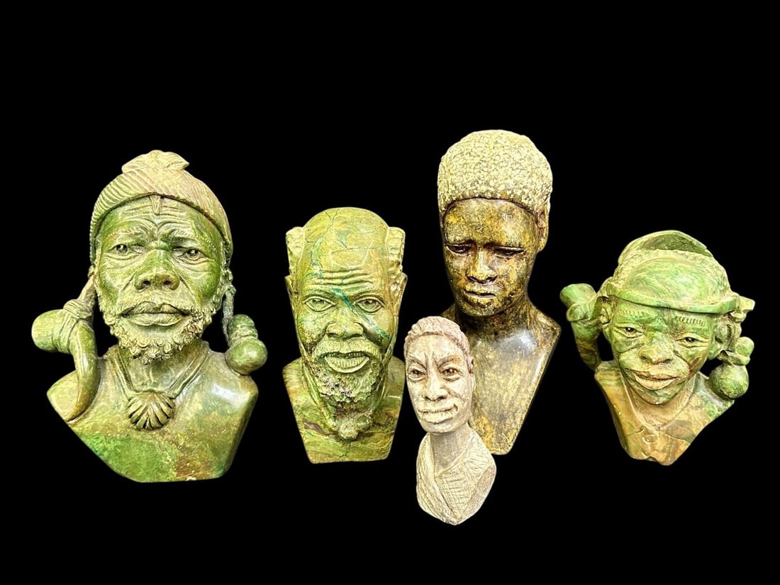 (5) Butterstone African Sculptures: (5) Butterstone African Sculptures: Smallest measuring 3.75", and tallest 7".