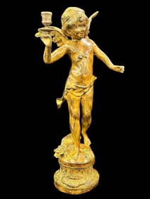 Alerte Bronze Sculpture Cherub and Cupid After Louis Auguste Moreau