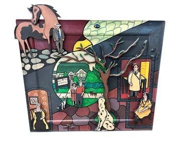 Gail Newman Original Sculpture Acrylic and Wood Dog and Cat Hospital