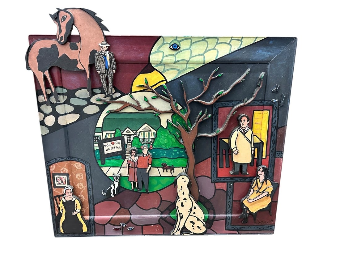 Gail Newman Original Sculpture Acrylic and Wood Dog and Cat Hospital (1 of 5)
