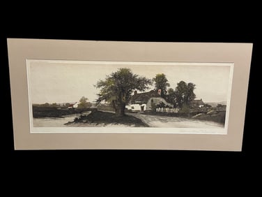 Ernest Rost Hand Colored Etching "Delaware Home"