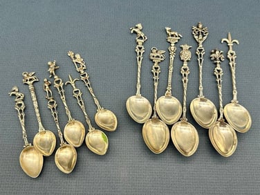 (13) Italian .800 Silver Figural Demitasse Spoons