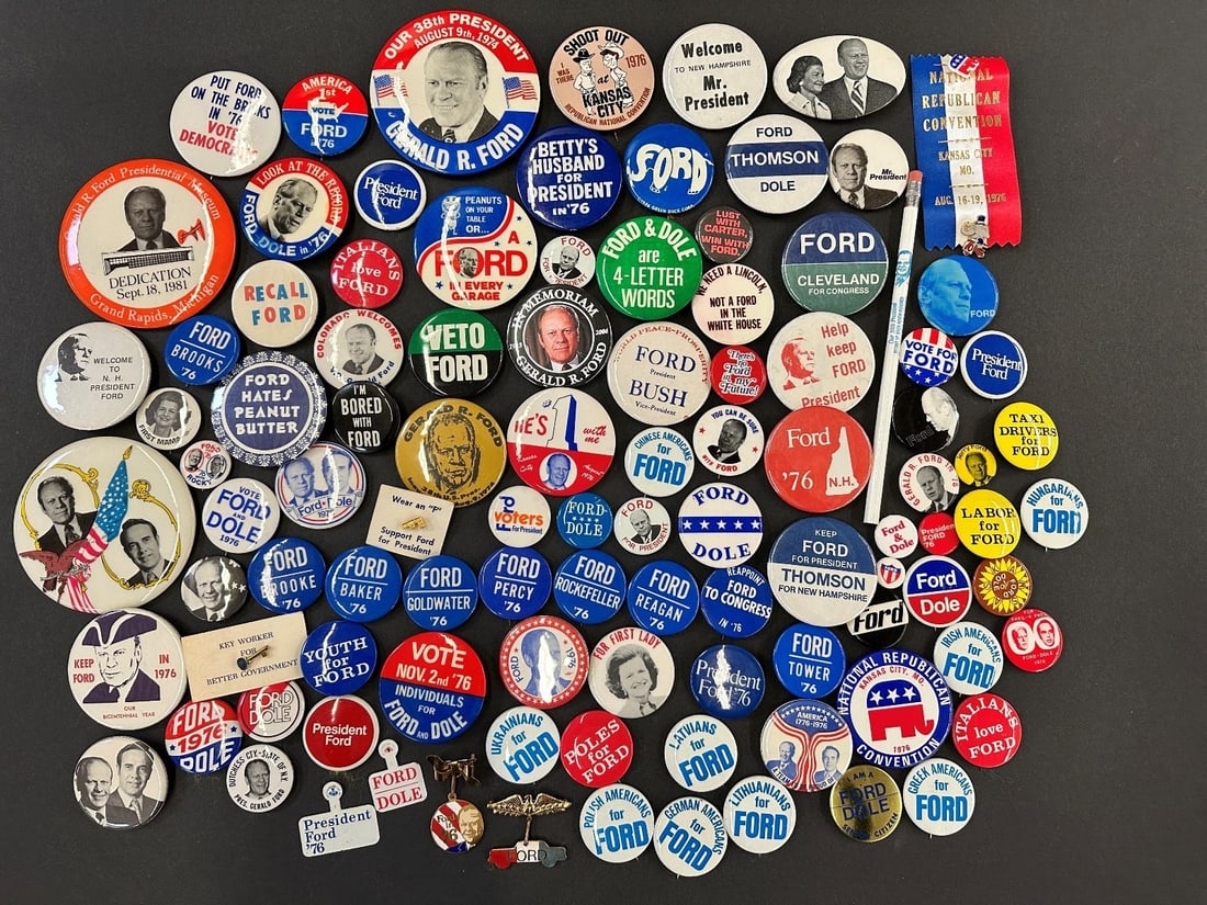 (80+) Gerald Ford Political Buttons: (80+) Gerald Ford Political Buttons: Includes campaign, inauguration, satirical pins.