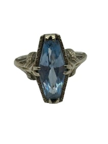 14k White Gold Aquamarine Art Deco Setting Ring