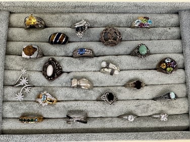 (21) Sterling Silver Rings: Some With Gemstones
