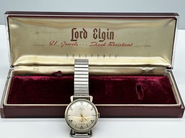 14k White Gold Lord Elgin Shockmaster Men's Dress Watch
