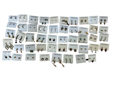 (48) Pairs of Trifari Earrings Costume Jewelry on Cards