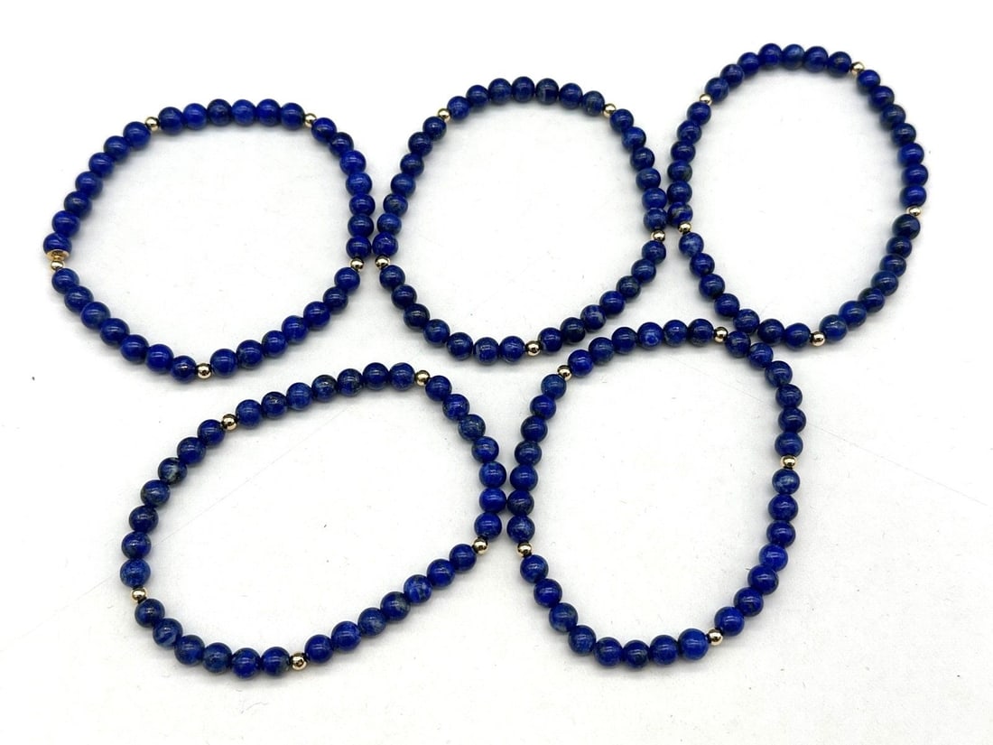 (5) Lapis Lazuli Flex Bracelets With Small Gold Spacers: (5) Lapis Lazuli Flex Bracelets With Small Gold Spacers