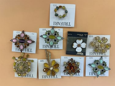 (9) Trifari Brooches on Cards