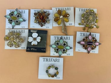 (9) Trifari Brooches on Cards
