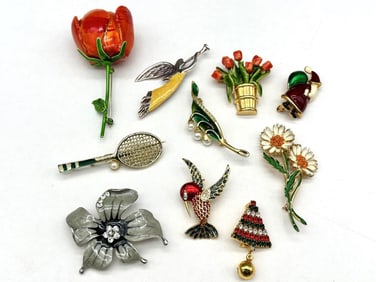 (10) Group of Enamel Brooches