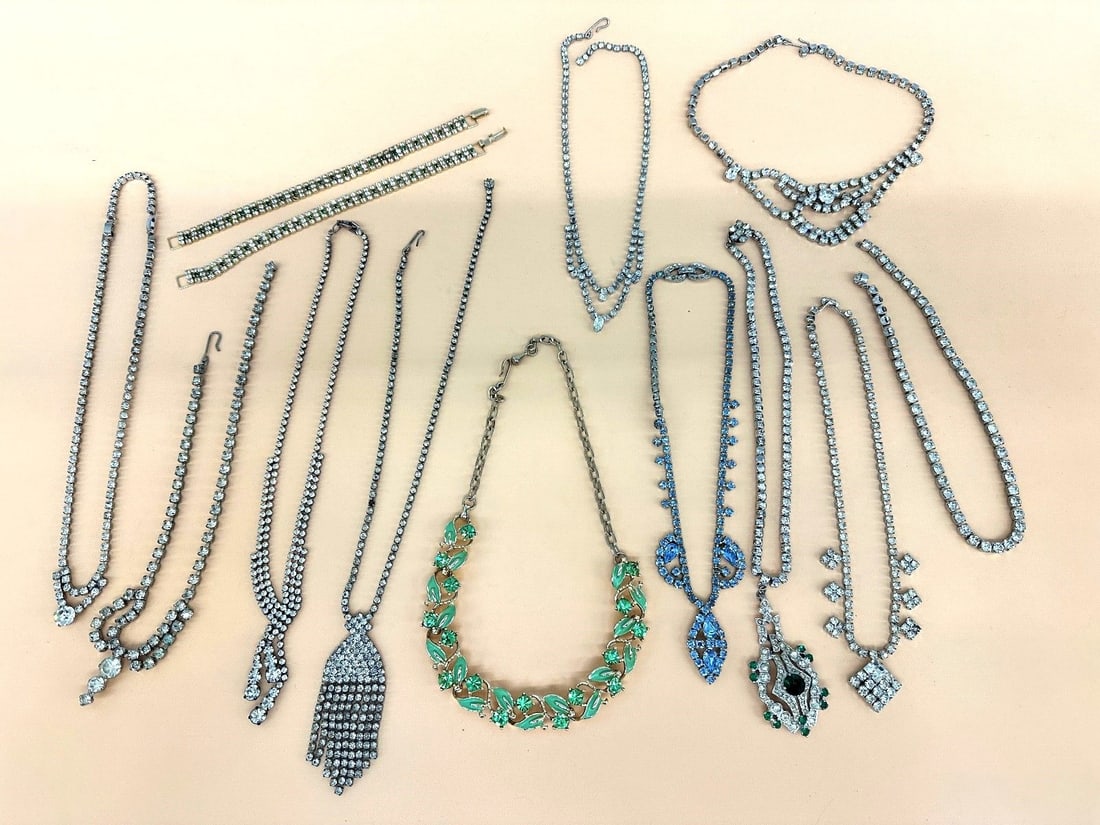 Group of Rhinestone Jewelry Necklaces and Bracelets: Group of Rhinestone Jewelry Necklaces and Bracelets