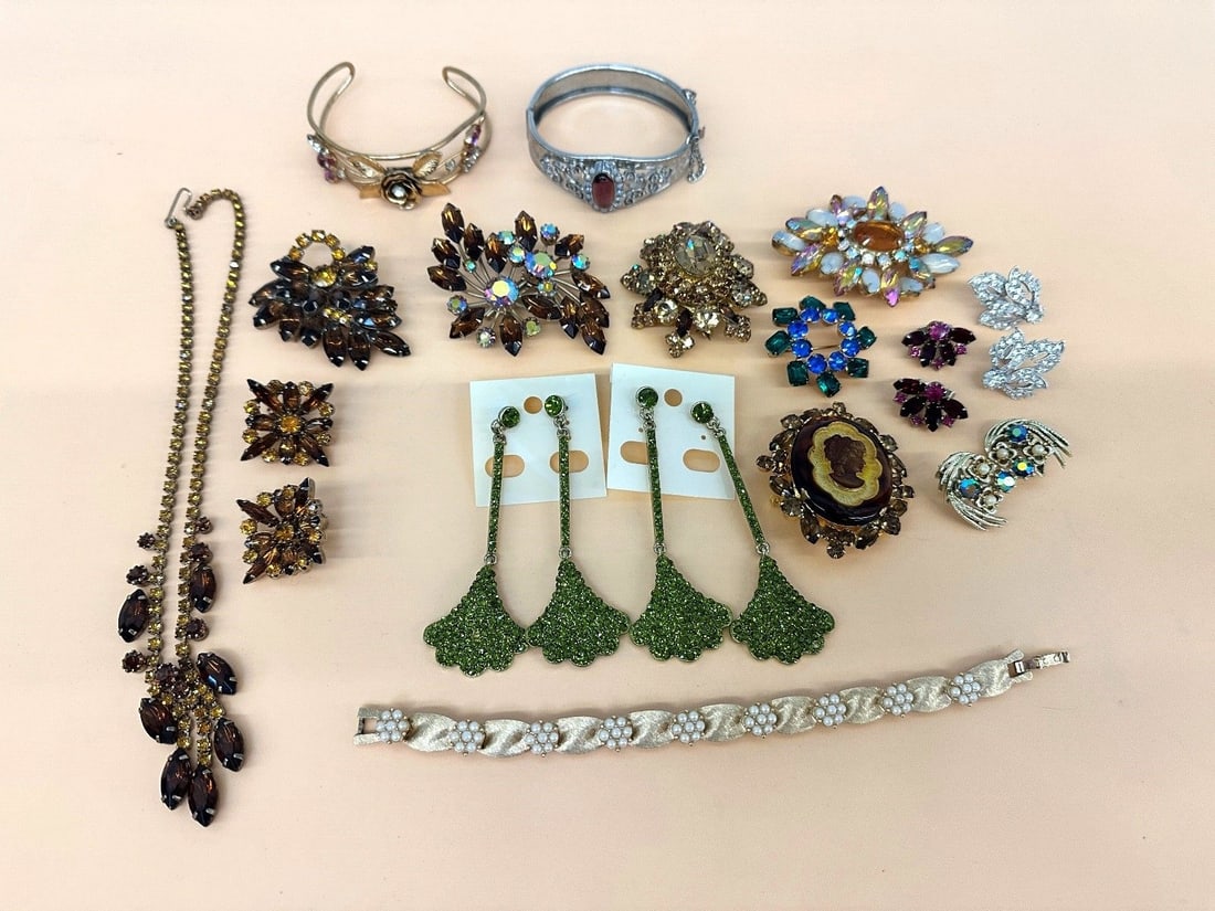 Group of Rhinestone Costume Jewelry Including Crown Trifari (1 of 7)