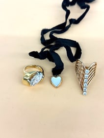 (2) Gold Plated Rings With CZ's, Heart MOP Necklace