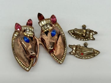 Corocraft Duette Sterling Silver Horses Brooch/Clip, and Earrings