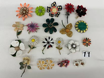 Group of Signed Flower Brooches and Earrings: Group of Signed Flower Brooches and Earrings: Includes Coro, Sarah Cov, Sandor, Fell, Corocraft, Original by Robert, Accessocraft, Crown Trifari, Germany, Francois.