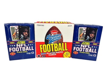 (3) Boxes 1990, 1991 Score, Fleer NFL Wax Box Sets