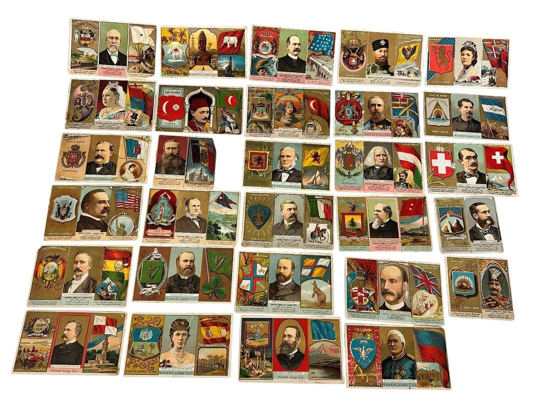 Group of Duke 1888 Rulers and Flags N126: Group of Duke 1888 Rulers and Flags N126: Some have been trimmed, and most were glued to something previously so the backs are in poor condition.