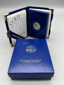 1999 W Proof 1/10 Ounce 5 Dollar Gold Coin Box and COA