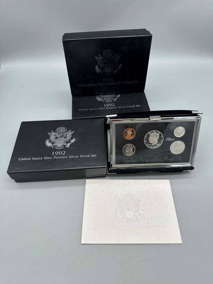 (3) 1992 US Mint Premier Silver Proof Sets With Box and COA (1 of 4)