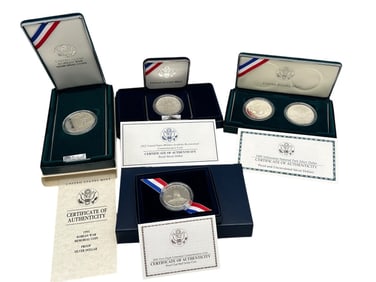 (4) Commemorative Silver Dollars in Boxes and COA's