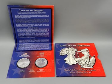 2003 Legacies of Freedom US and UK Silver Bullion Coin Set OGP