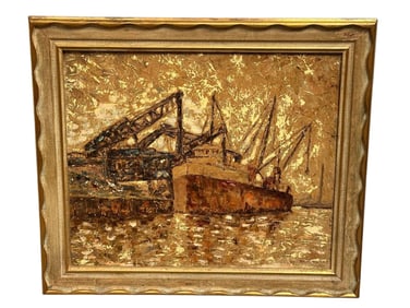 Steamer Ship Oil on Board Signed and Framed