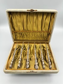 (6) Sterling Handle Nut/Button Tool in Display Case
