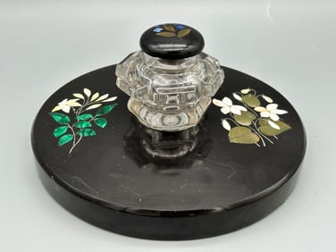 Victorian Pietra Dura Inkwell