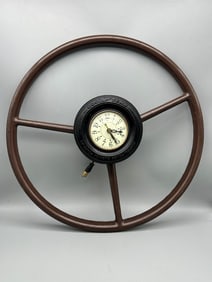 Early Art Deco Goodyear Ashtray Hand Crafted Clock in Early Vehicle Steering Wheel
