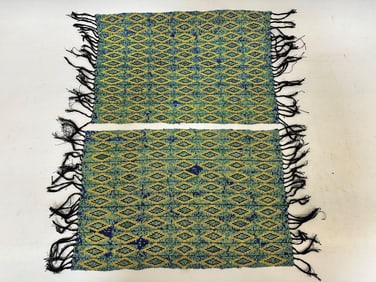 (2) Hand Made Beaded Green, Yellow, Blues Table Runner