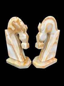 Pair Marble Horse Bookends