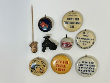(9) Early Political Campaign Presidential Pin Backs