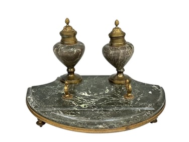Bronze and Green Marble Double Inkstand