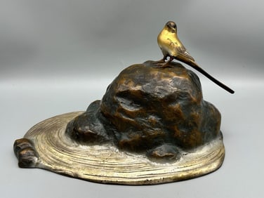 Japanese Meiji Period Bronze Bird on Rock