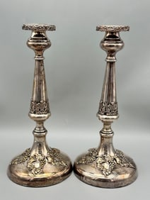 Silver Plate Candle Sticks Grape Motif