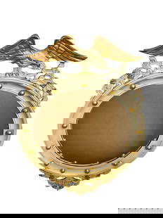 Federal Eagle Convex Bullseye Mirror: Federal Eagle Convex Bullseye Mirror: Painted gold and white. Measures 31 x 21.25".