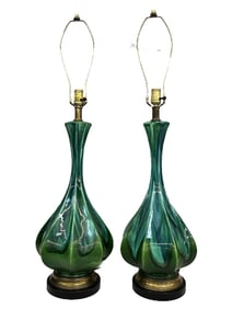 Pair Ceramic Drip Lamps Possibly Blue Mountain Pottery