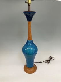 Mid Century Modern Lava Drip and Teak Table Lamp