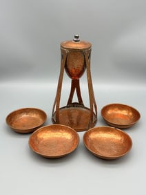 Benedict Hammered Copper Oil Lamp (4) Unsigned Dishes