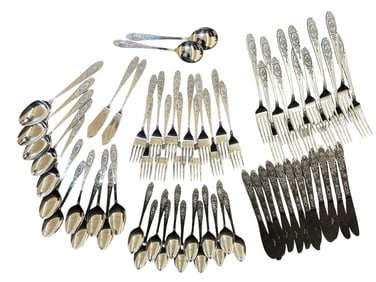 (64) Pieces Stainless Flatware Victorian Rose Japan