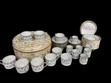 Raynaud Ceralene Limoges Tea Cup and Saucer Set With Demitasse Chocolate Set