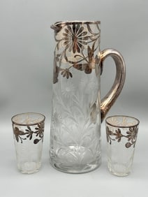 Silver Overlay Pitcher and (2) Cordials