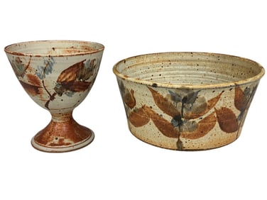 David Batz Art Pottery Bowl and Footed Vase