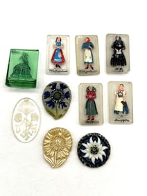 (10) Group of Glass Badges, Donation Tokens
